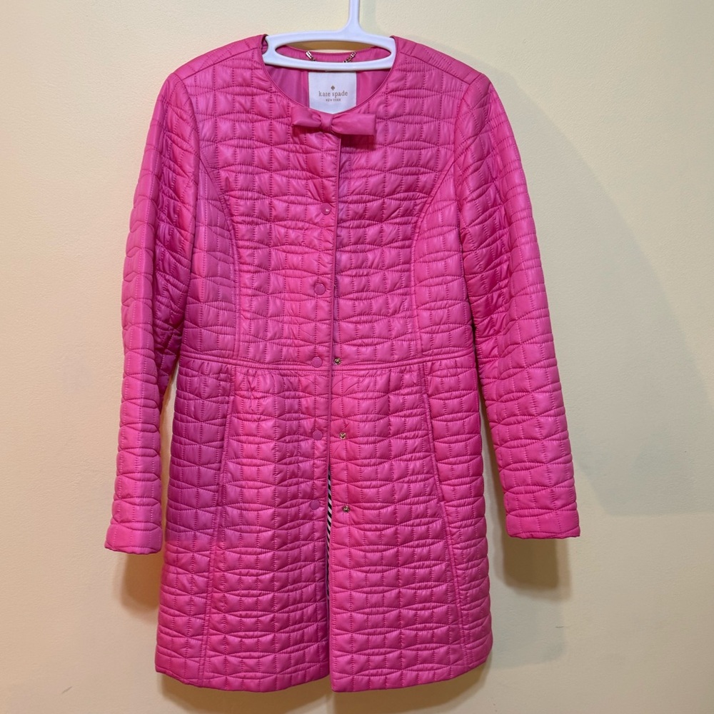 Kate Spade Size M Pink Quilted Bow Coat. Excellent Condition
